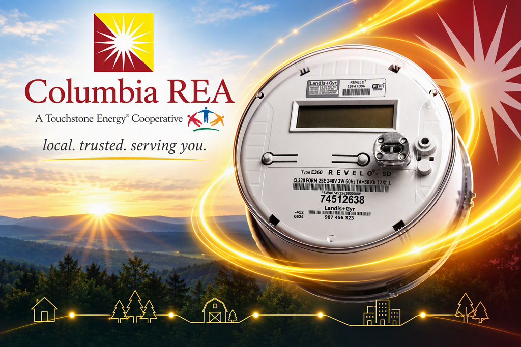Columbia REA logo and picture of an L&G Mesh IP Meter
